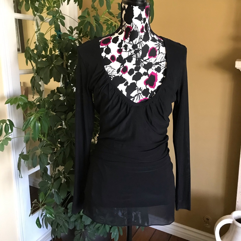 Rebecca beeson sheer stretch knit overlay blouse